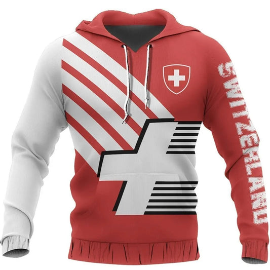 Schweizer Flagge Trend Hoodie: Unisex | EM2024 Streetwear (Rot-Weiß 3D)