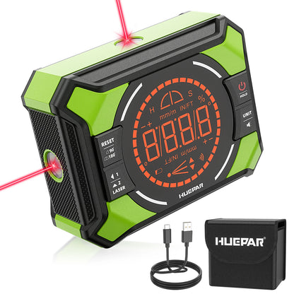 Huepar 3-in-1 Digitaler Winkelmesser mit Laser | LCD-Display & Magnetischer Neigungsmesser