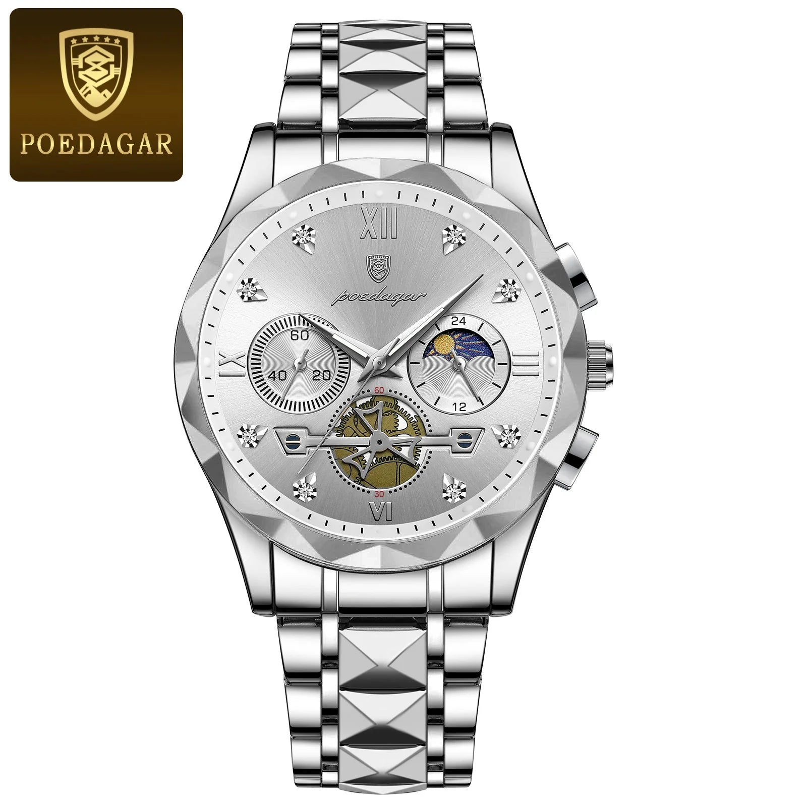 POEDAGAR Luxuriöse Herren Armbanduhr | Wasserdicht, leuchtende Chronographen aus Edelstahl für Männer9