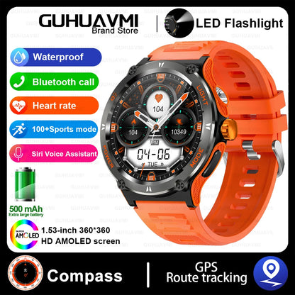 Outdoor LED-Flash Smartwatch für Herren | GPS, Kompass, BT 5.3 Anrufe, Health Assistent