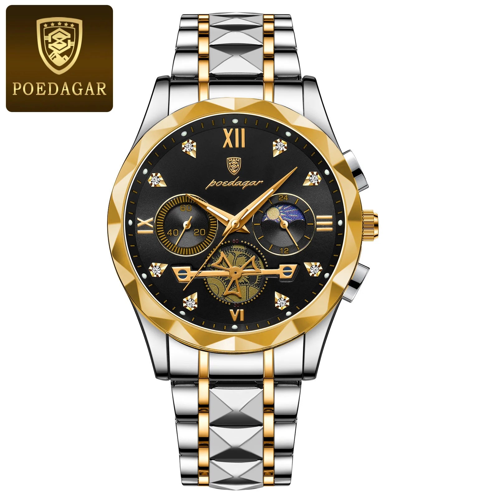 POEDAGAR Luxuriöse Herren Armbanduhr | Wasserdicht, leuchtende Chronographen aus Edelstahl für Männer5