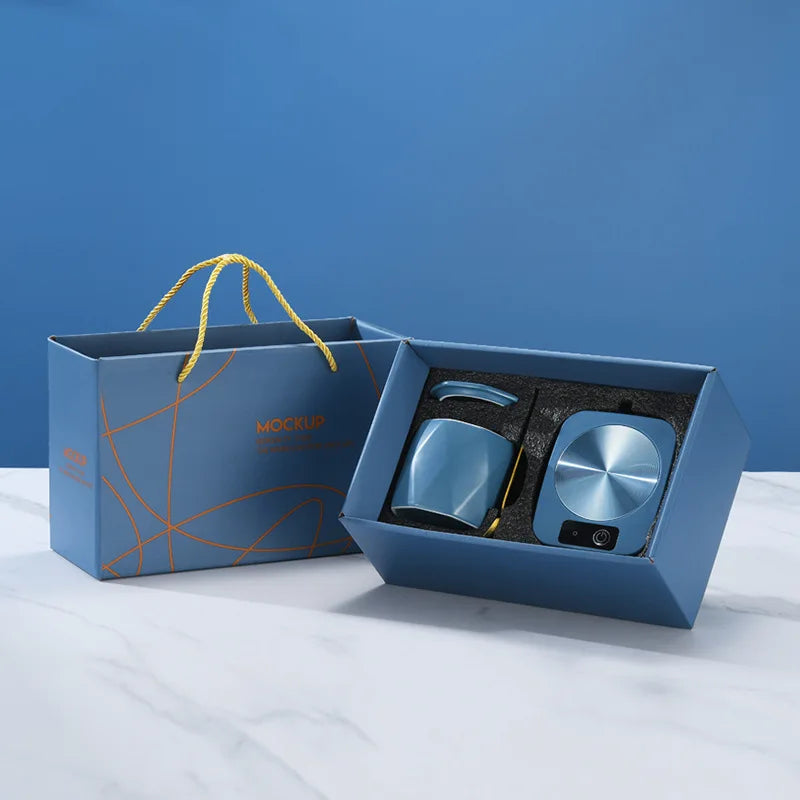USB-Kaffeetassenheizer | elektrischer Getränkewärmer Geschenk-Set (Blau)