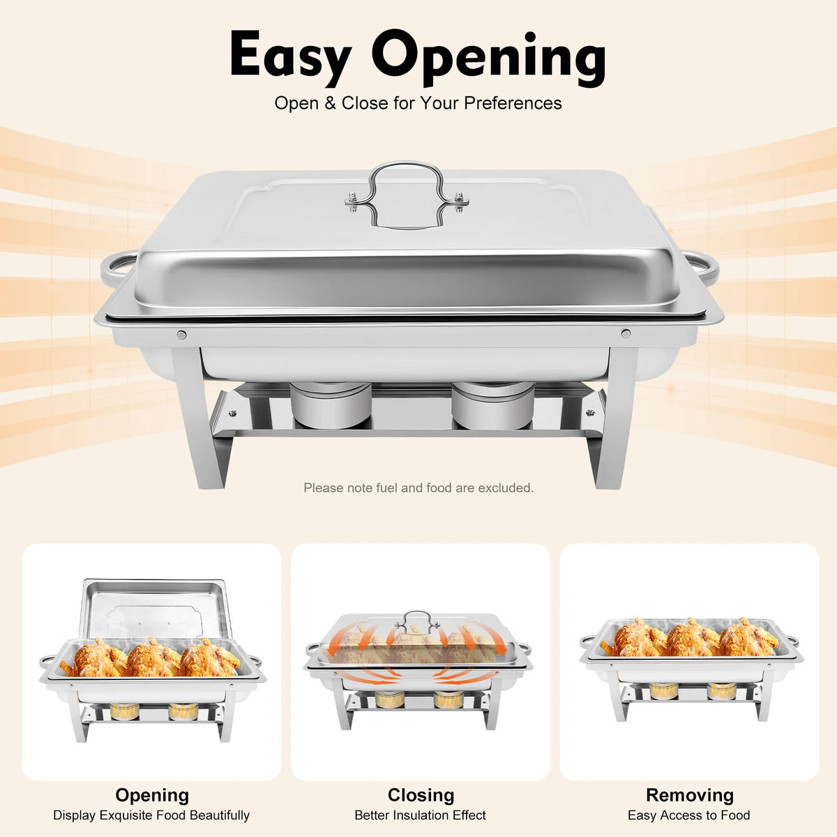 Einzelner Chafing Dish aus Edelstahl mit Deckel für Catering, Hochzeiten und Party-Speisenwärmer – Bild 5
