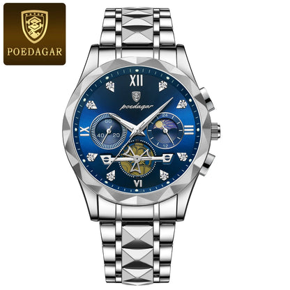 POEDAGAR Luxuriöse Herren Armbanduhr | Wasserdicht, leuchtende Chronographen aus Edelstahl für Männer7