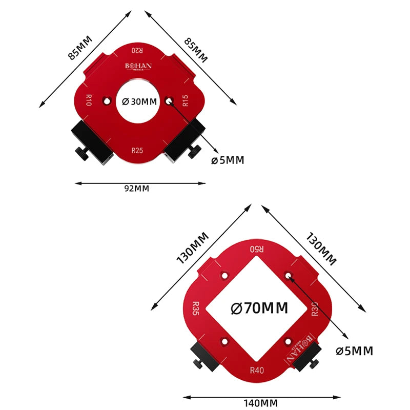 4-in-1 Frässchablone: R10-R50 Eckenradius | Winkel-Positionierungswerkzeug für Holzarbeiten 8