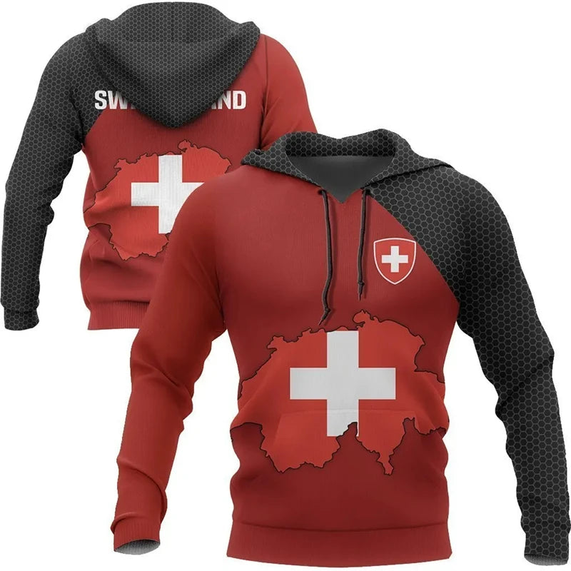Schweizer Flagge Trend Hoodie: Unisex | EM2024 Streetwear (Rot-Schwarz 3D)