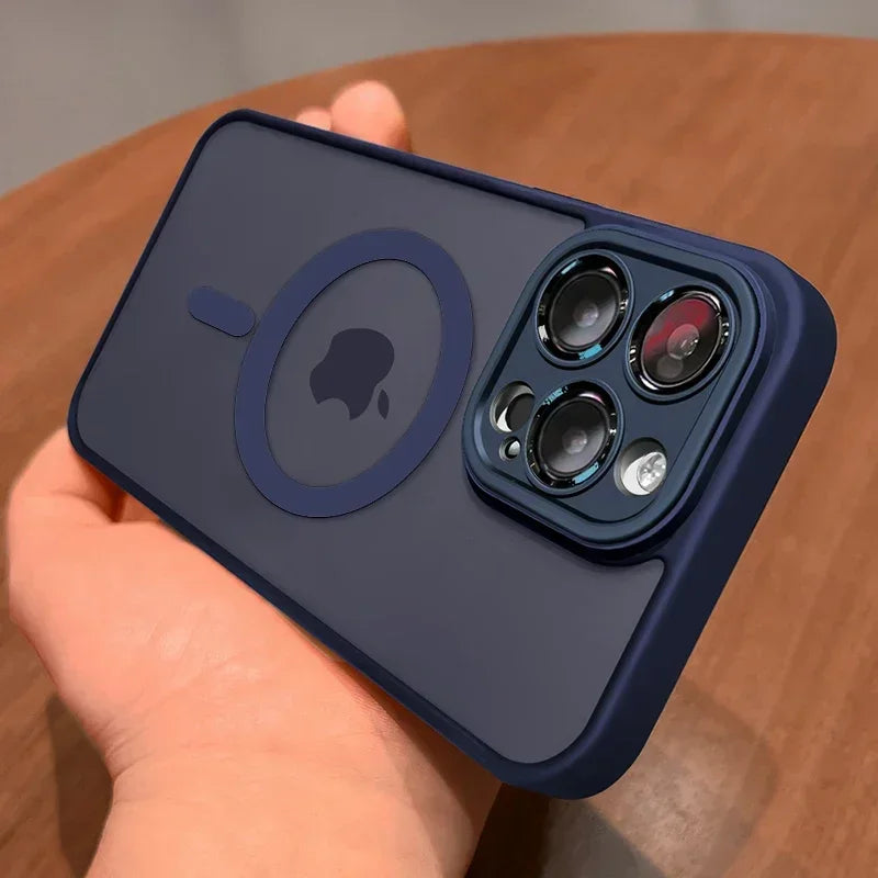 Premium Titanium iPhone Case | Durchsichtig, Magnetisch: Kabelloses Laden kompatibel (Blau)