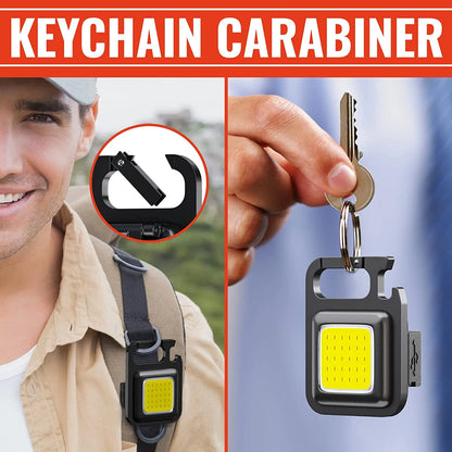COB Keychain LED Flashlight with 1000 Lumens | 3 Light Modes and Folding Bracket: Rechargeable