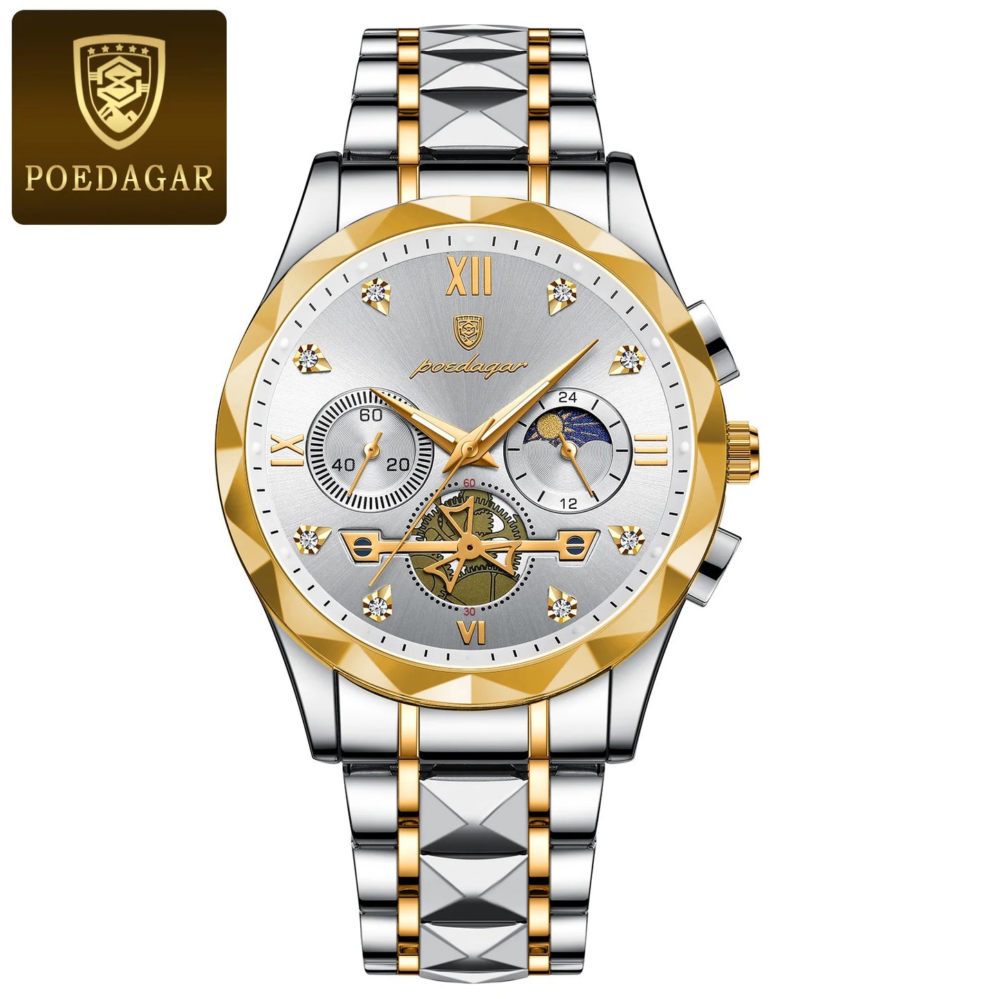 POEDAGAR Luxuriöse Herren Armbanduhr | Wasserdicht, leuchtende Chronographen aus Edelstahl für Männer2