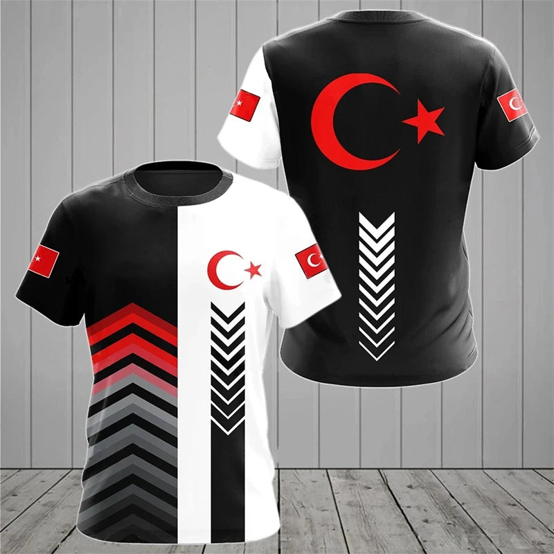 Türkischer Flagge 3D T-Shirt mit Camouflage-Druck | Brandneu (schwarz - Weiß)