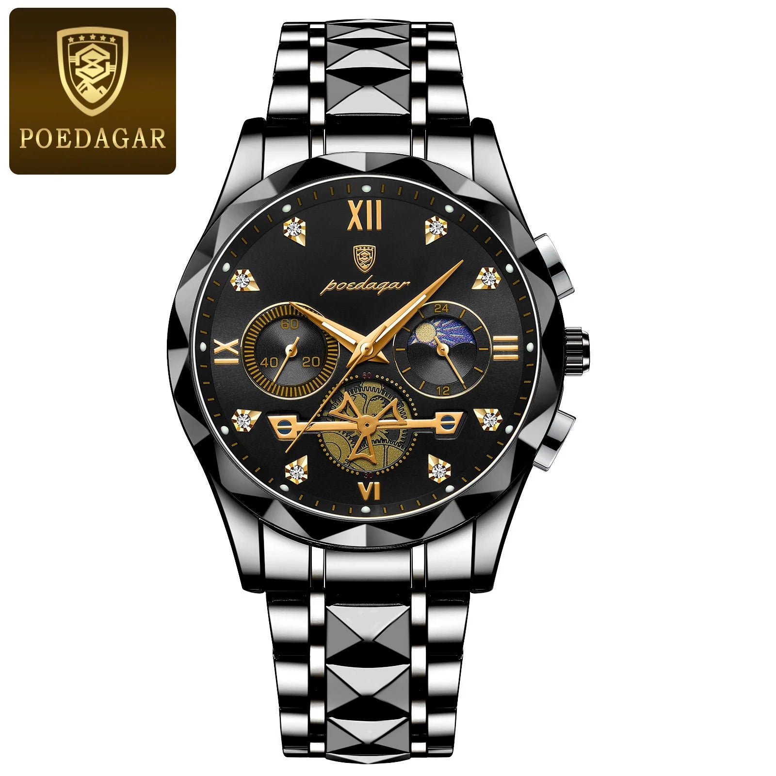 POEDAGAR Luxuriöse Herren Armbanduhr | Wasserdicht, leuchtende Chronographen aus Edelstahl für Männer1