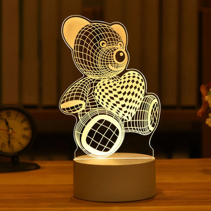 3D Acryl-USB-LED-Nachtlicht | Perfektes Geschenk: Warmweiß - Teddybär mit Herz