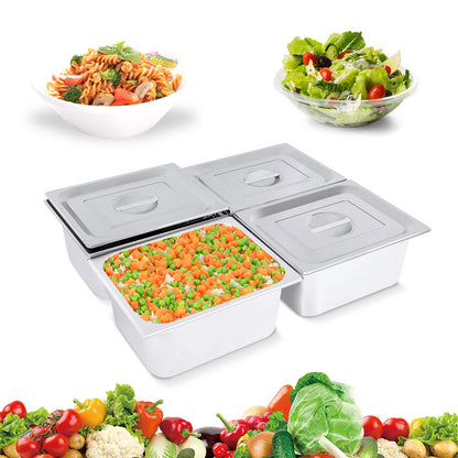 4er-Pack 7L 201 Edelstahl Rechteckige Dampfgarbehälter 0,35cm Dick Antihaft-Dampfgarbehälter mit Deckel