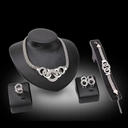Fünf-Ringe-Schmuckset für Damen | Halskette-Ohrringe-Ring-Armband1