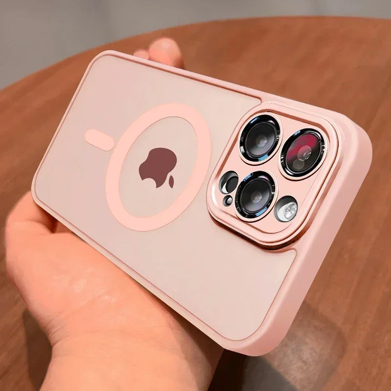 Premium Titanium iPhone Case | Durchsichtig, Magnetisch: Kabelloses Laden kompatibel (Rosa)