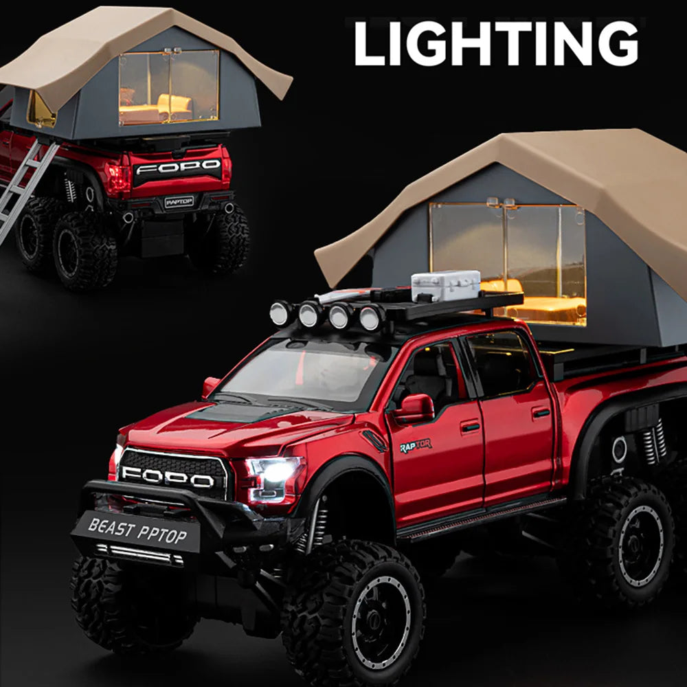 Ford Raptor F150 Modellauto (1:24) | 6 Türen, Licht & Sound, Camping RV, Sammler, Geschenk