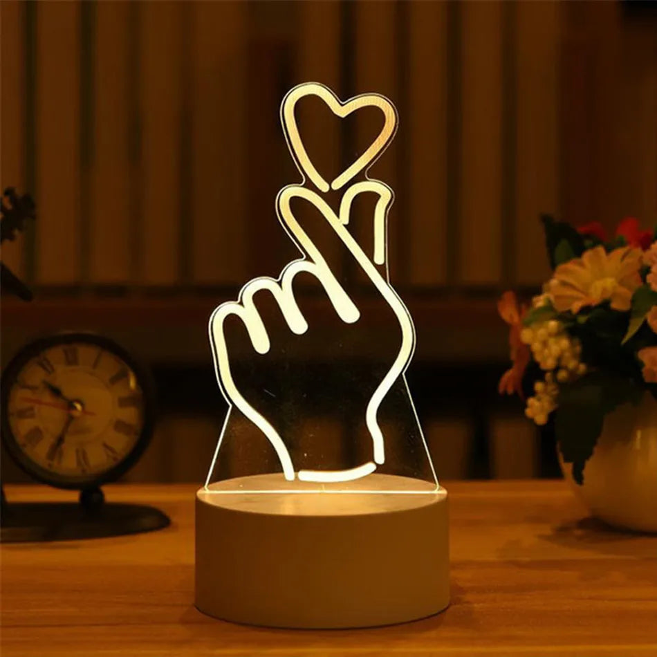 3D Acryl-USB-LED-Nachtlicht | Perfektes Geschenk: Warmweiß - Hand mit Herz