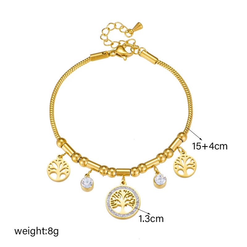 316L Edelstahl Schmuck-Geschenkset für Damen: Halskette & Armband mit Herz- und Lebensbaum-Anhänger