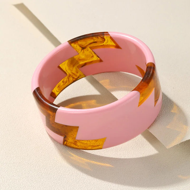 Trendige Vintage Bunte Geometrische Harz-Armbänder für Damen | 2024 Mode (Rosa)