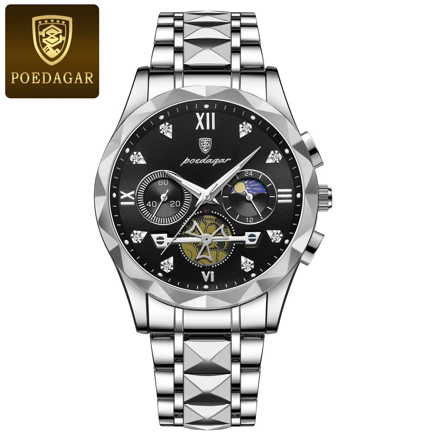POEDAGAR Luxuriöse Herren Armbanduhr | Wasserdicht, leuchtende Chronographen aus Edelstahl für Männer8