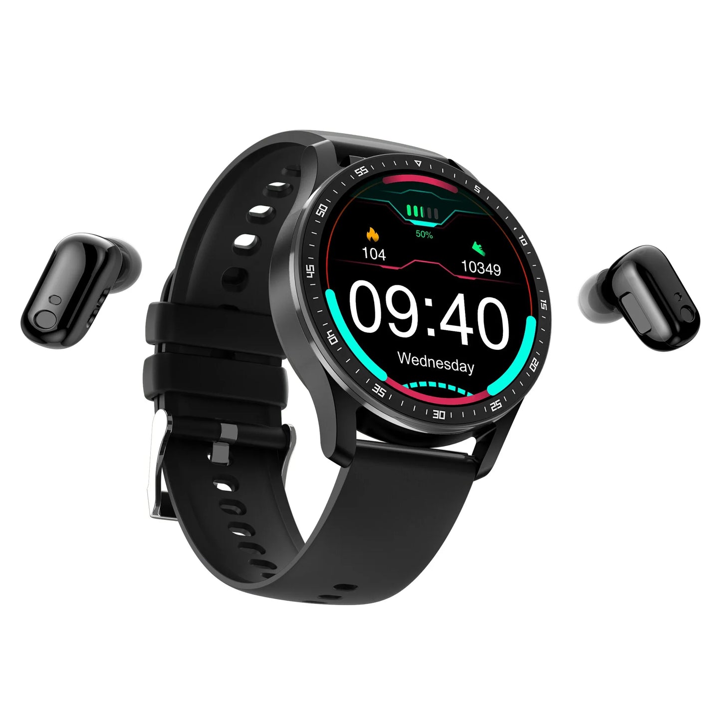 X7 Smart Watch 2 in 1 Wireless Bluetooth Earphone mit Earbuds | mit Blutdruck- und Herzfrequenzmessung (Schwarz)