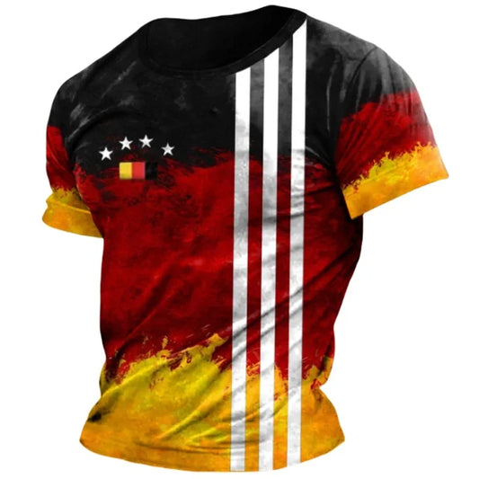 Deutschland Flaggenprint T-Shirt für Herren | Rundhalsausschnitt: EM2024 Streetwear 1