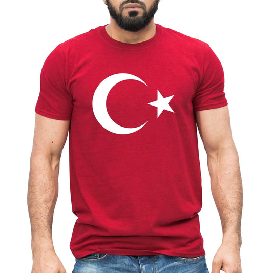 Türkei-Flagge Kurzarm Casual T-Shirt in Rot | Neumond-Stern Design: EM2024 Streetwear