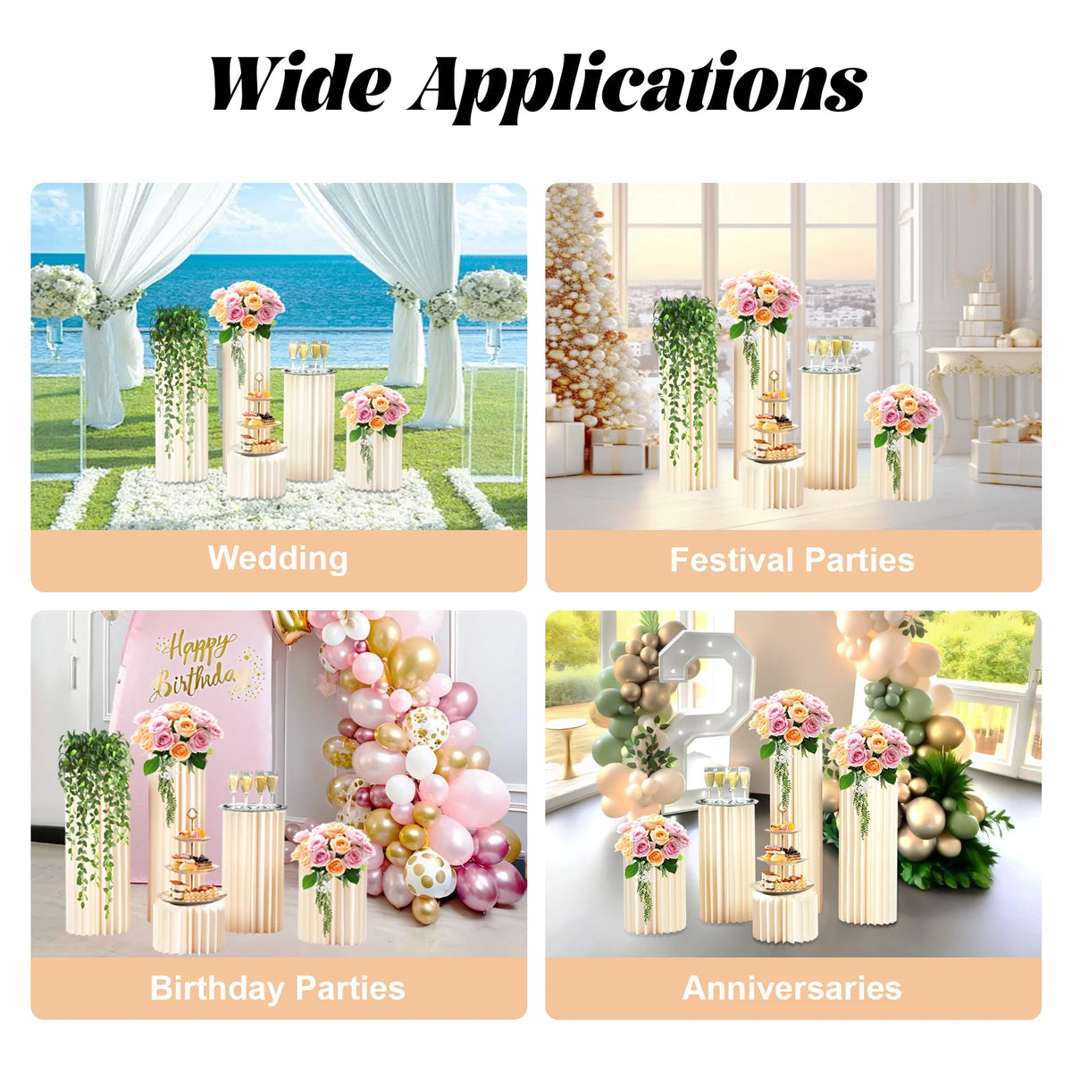 Faltbare Pappplatte, Blumenständervasen aus Hochzeitskarton, Zylindrischer Blumenständer, Säulenständer mit Acryldeckel – Bild 5