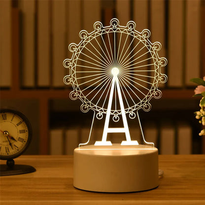 3D Acryl-USB-LED-Nachtlicht | Perfektes Geschenk: Warmweiß - Riesenrad