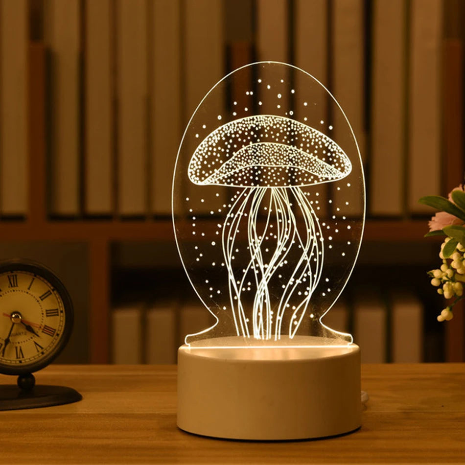 3D Acryl-USB-LED-Nachtlicht | Perfektes Geschenk: Warmweiß - Qualle