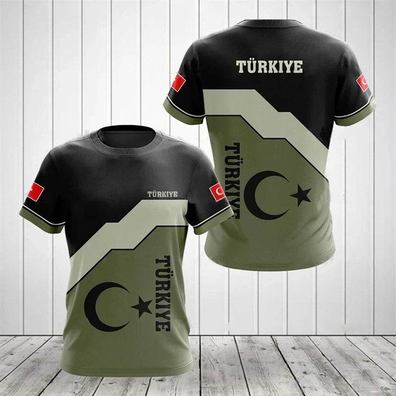 Türkischer Flagge 3D T-Shirt mit Camouflage-Druck | Brandneu (Grün Schwarz)