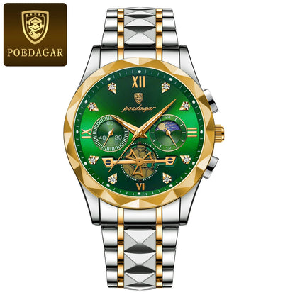 POEDAGAR Luxuriöse Herren Armbanduhr | Wasserdicht, leuchtende Chronographen aus Edelstahl für Männer4
