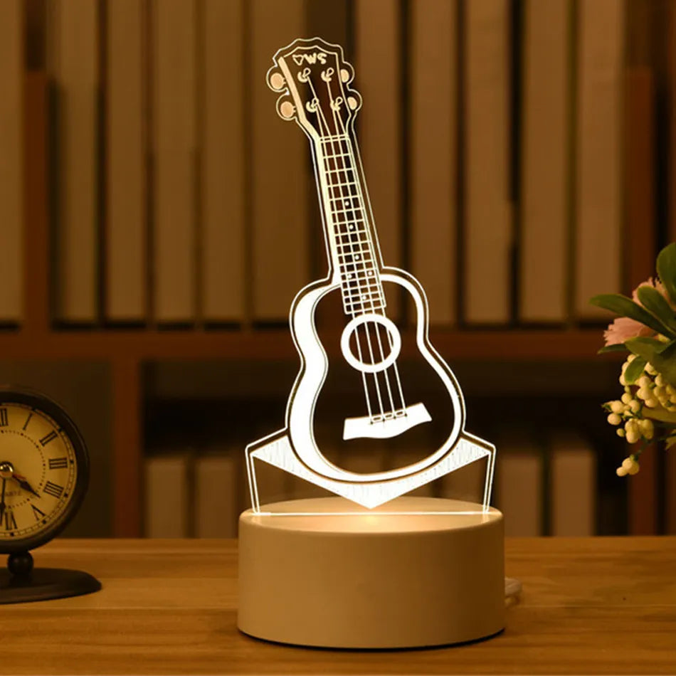 3D Acryl-USB-LED-Nachtlicht | Perfektes Geschenk: Warmweiß - Gitarre