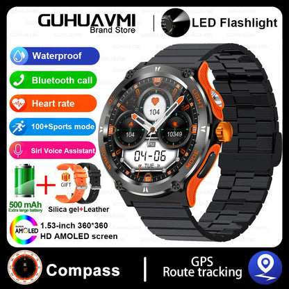 Outdoor LED-Flash Smartwatch für Herren | GPS, Kompass, BT 5.3 Anrufe, Health Assistent