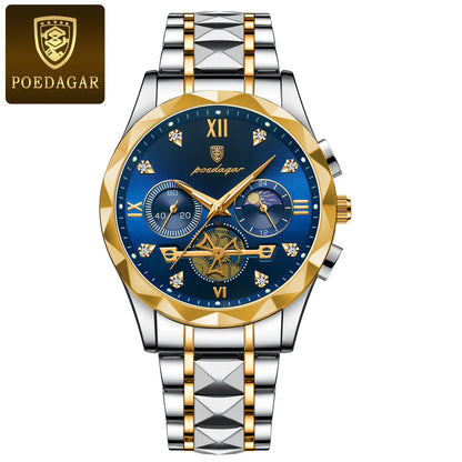 POEDAGAR Luxuriöse Herren Armbanduhr | Wasserdicht, leuchtende Chronographen aus Edelstahl für Männer6