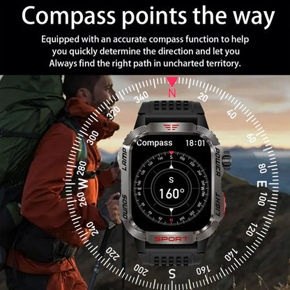 Multifunktion Militär-Smartwatch | Outdoor-Fitness-Tracker: BT-Anruf, Geldscheinprüfung & Taschenlampe