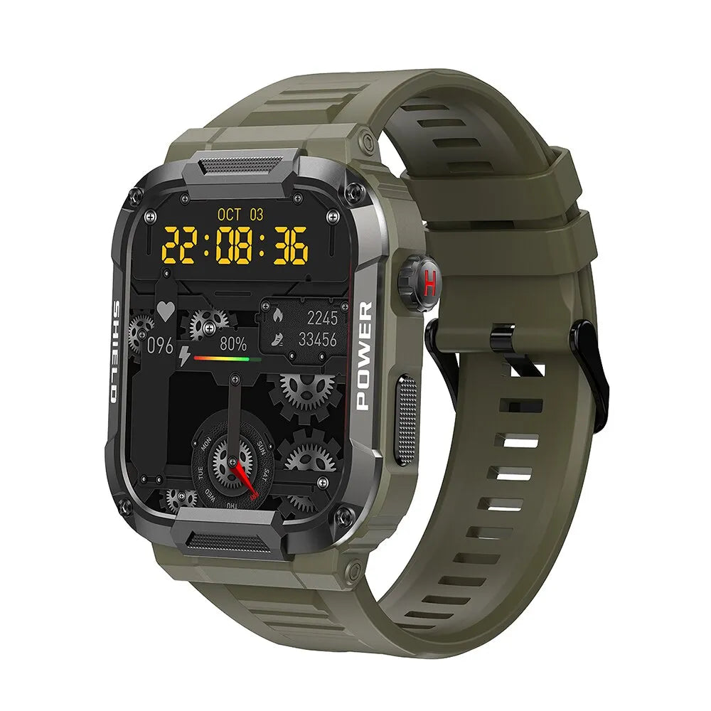 Militär Outdoor Smartwatch | Bluetooth-Anrufe, IP68 Wasserdicht, Fitness-Tracking für iPhone, Samsung: Android und iOS - Militärgrün
