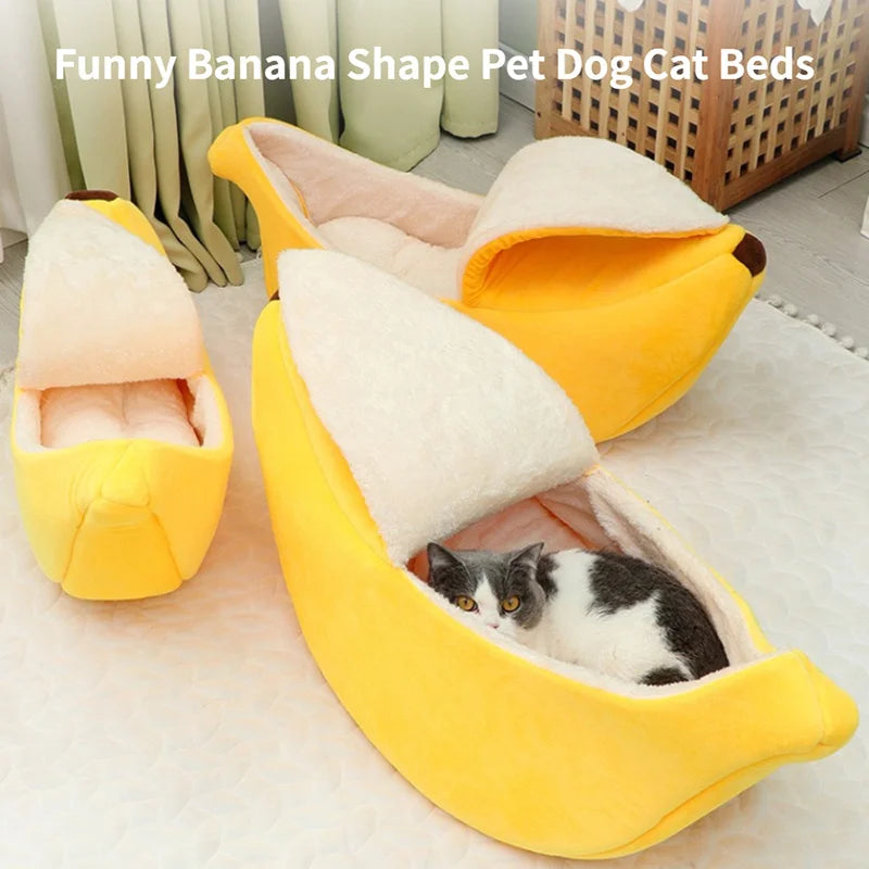 Cuddly Banana Cat Bed | Warming Mat & Basket for Cats/Dogs