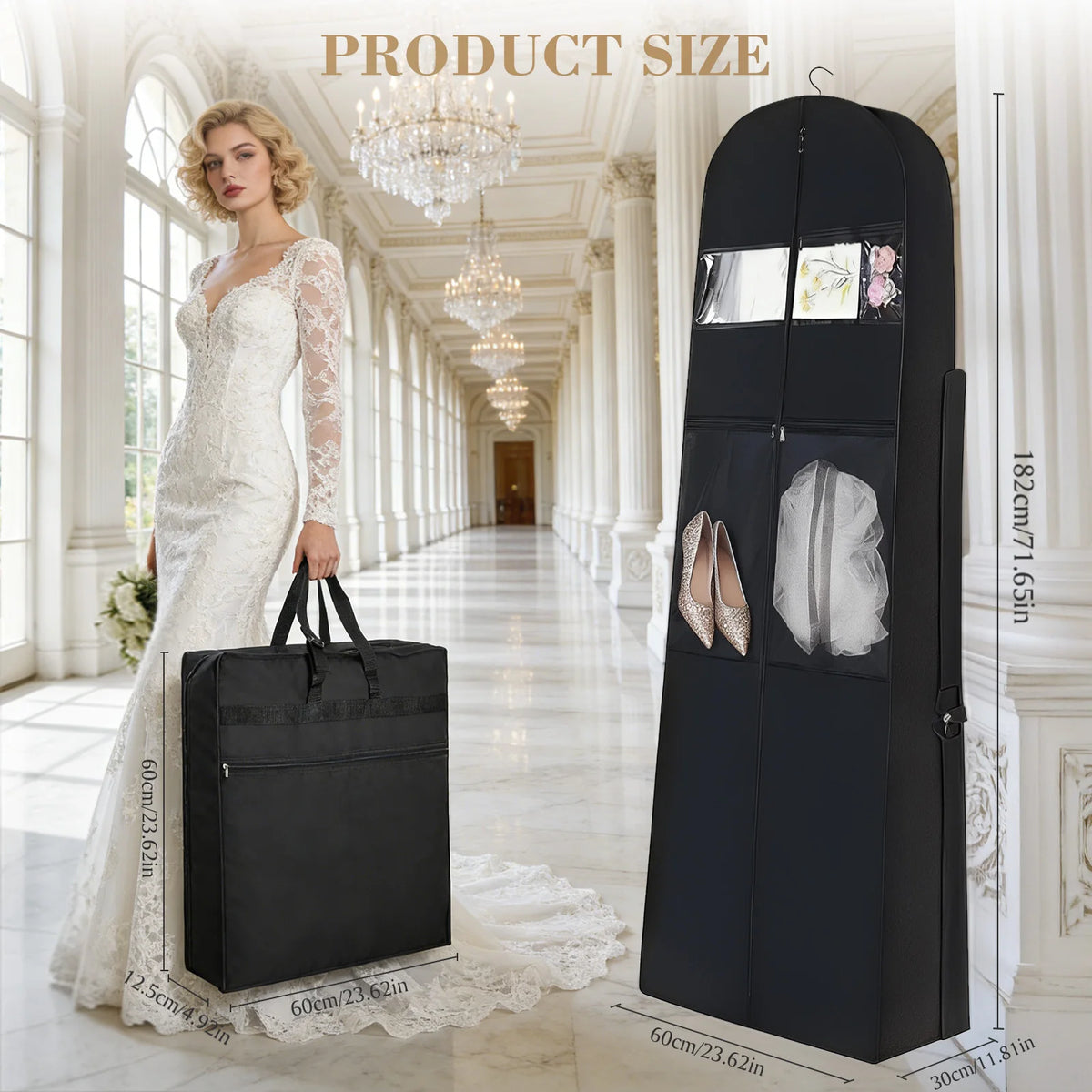 180 Cm Brautkleid-Kleidersäcke, Staubschutzhüllen, Reise-Kleidersäcke, Aufbewahrungstaschen für Lange, Bauschige Ballkleider und Hochzeitskleider – Bild 2