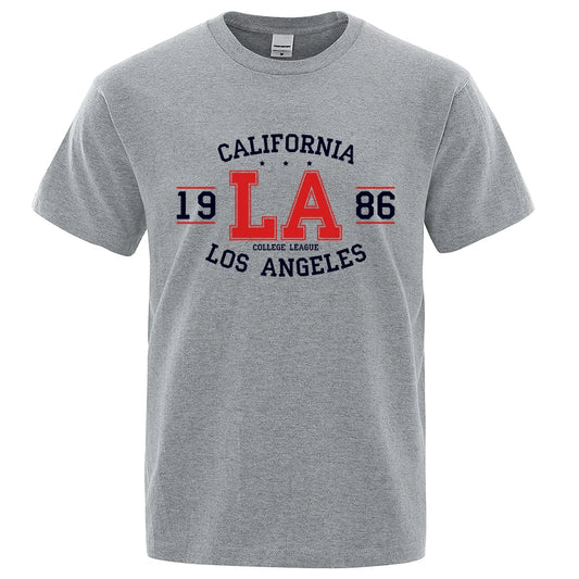 CALIFORNIA 1986 LA-College League | USA Streetwear: Atmungsaktives Baumwoll-T Shirt (Grau)