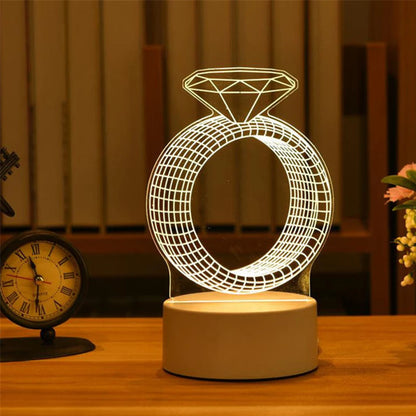 3D Acryl-USB-LED-Nachtlicht | Perfektes Geschenk: Warmweiß - Verlobungsring