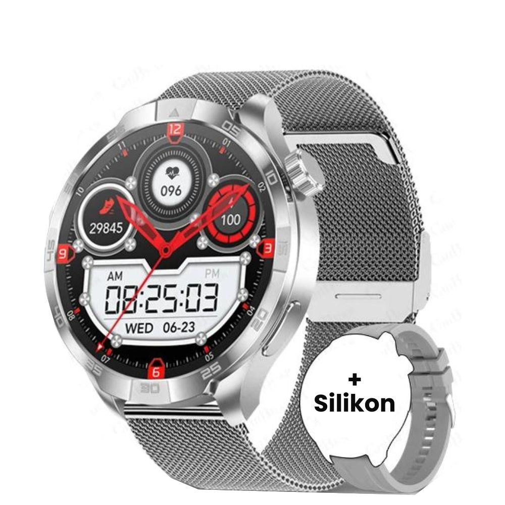 GT5 Pro Smartwatch 2024: GPS, NFC, 360° AMOLED, Bluetooth-Anrufe (Silber-Mesh)