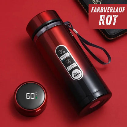 Edelstahl Vakuum-Thermosflasche mit LED-Temperaturanzeige: Isolierbecher (Farbverlauf Rot)