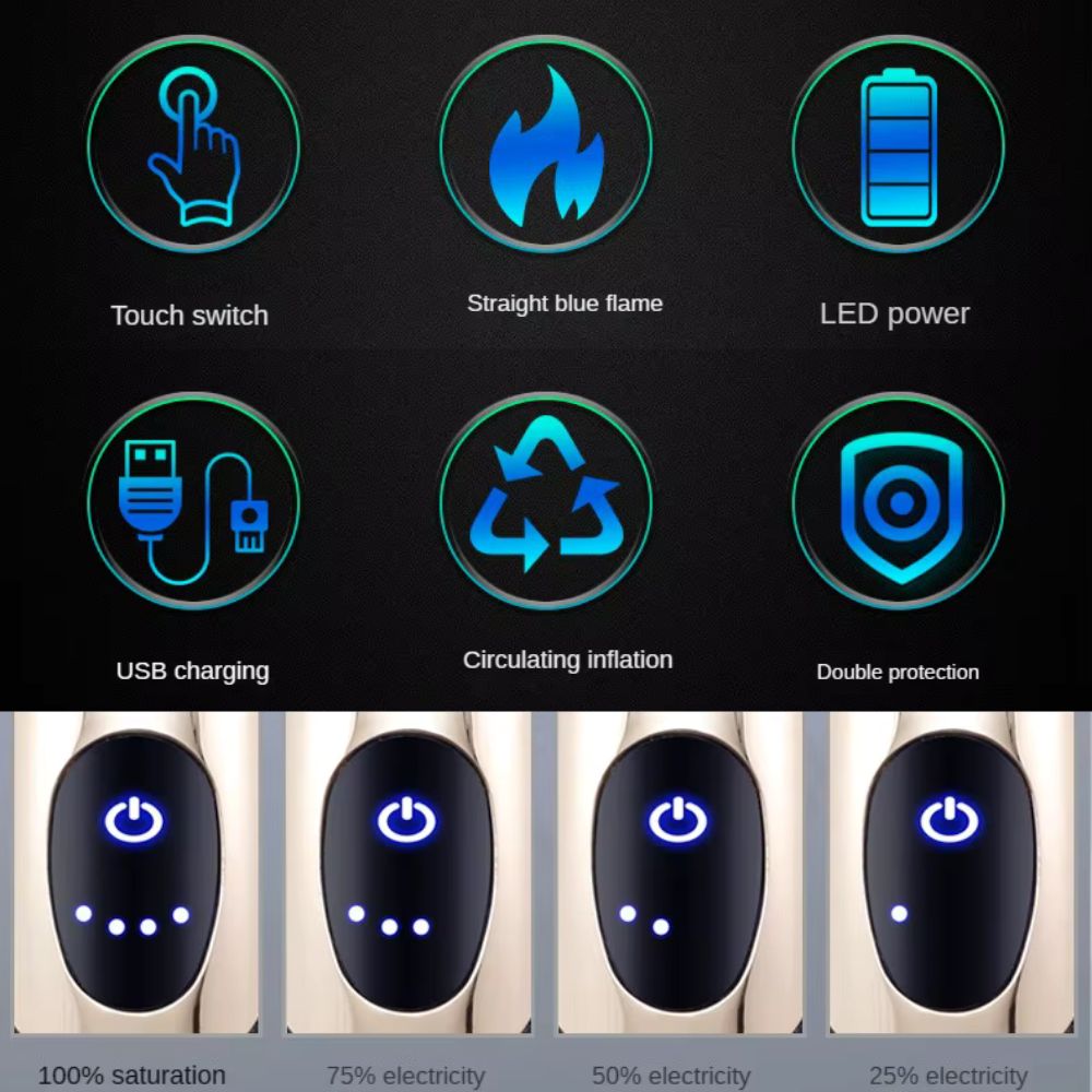 JOBON Gas-Hybrid-Feuerzeug mit Touch-Zündung | Smiley-Delfin-Design, 3-fache blaue Flamme