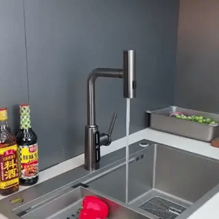 LED-Digitalanzeige Wasserfall Küchenarmatur: 3-in-1 Schwenkbarer Auslauf | Höhenverstellbar - Warm & Kalt Schalter (Preview GIF)