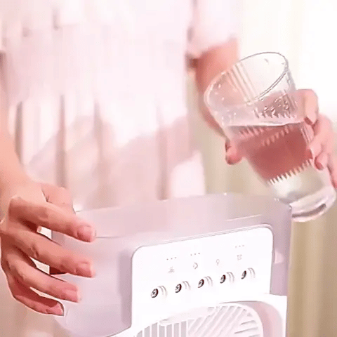 Tragbarer 3-in-1 Luftkühler: Klimaanlage, Nachtlicht, Aromatherapie und Luftbefeuchter (Vorschau GIF)
