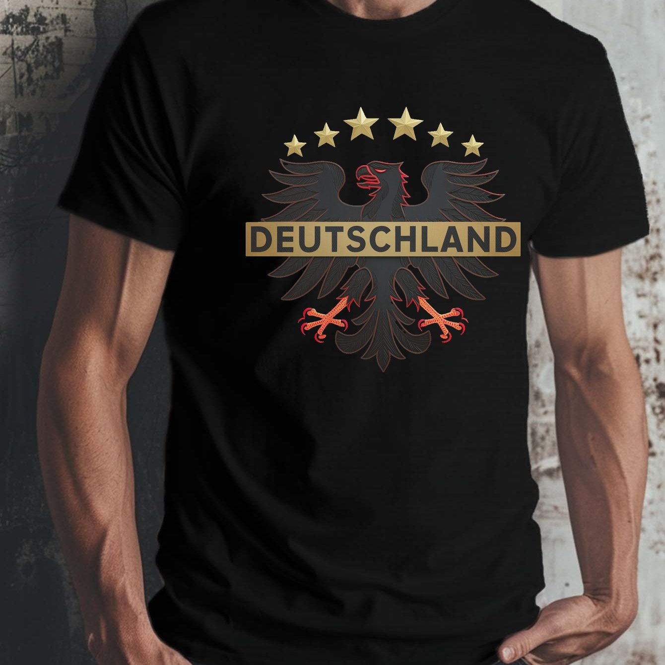 DEUTSCHLAND Herren T-Shirt mit deutschem Adler-Aufdruck | EM2024 Streetwear (Schwarz)