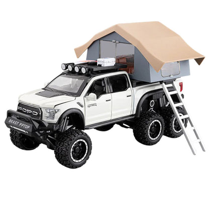 Ford Raptor F150 Modellauto (1:24) | 6 Türen, Licht & Sound, Camping RV, Sammler, Geschenk (Weiß)