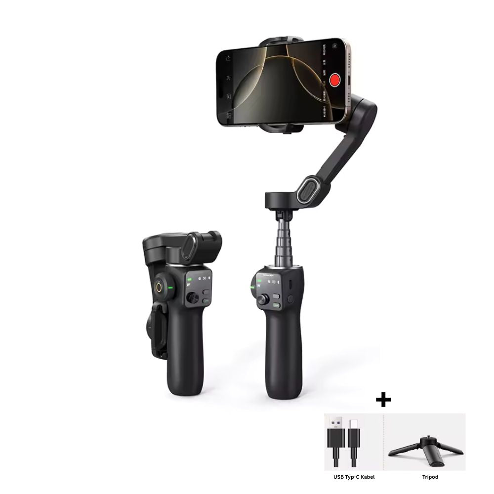 AOCHUAN 'Smart V8' 3-Achsen Handheld-Gimbal-Telefonstabilisator mit Verlängerungsstange | 8.0 Anti-Shake und AI Face Tracking (Schwarz)