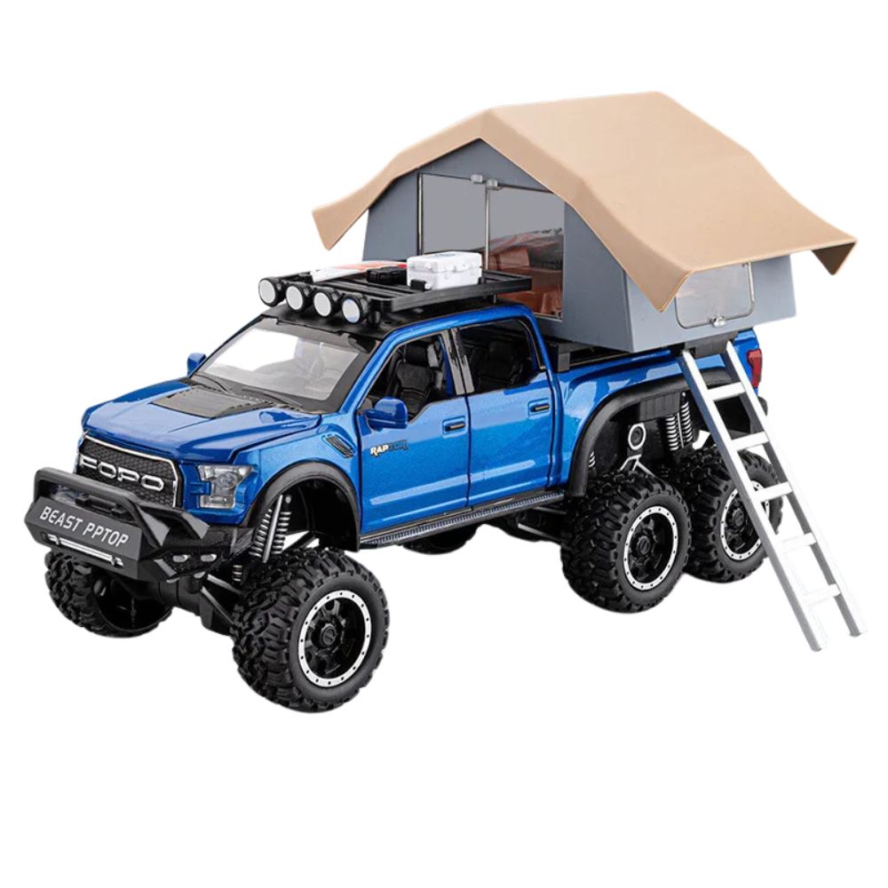 Ford Raptor F150 Modellauto (1:24) | 6 Türen, Licht & Sound, Camping RV, Sammler, Geschenk (Blau)